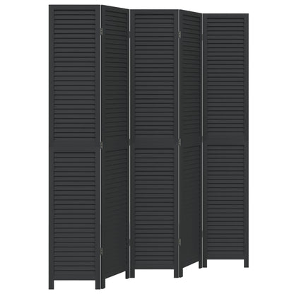 Kamerscherm Met 5 Panelen Massief Paulowniahout Zwart
