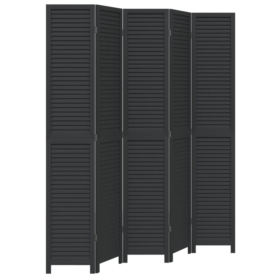 Kamerscherm Met 5 Panelen Massief Paulowniahout Zwart