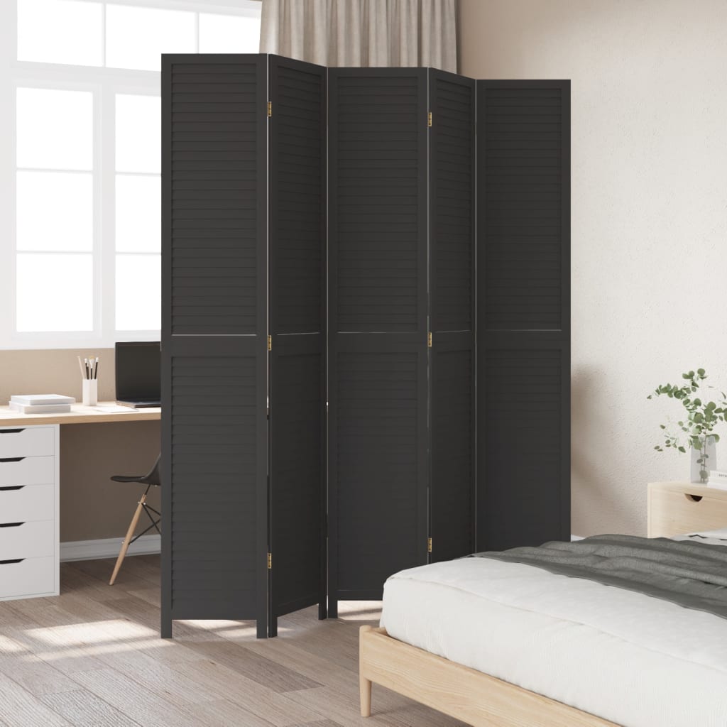 Kamerscherm Met 5 Panelen Massief Paulowniahout Zwart