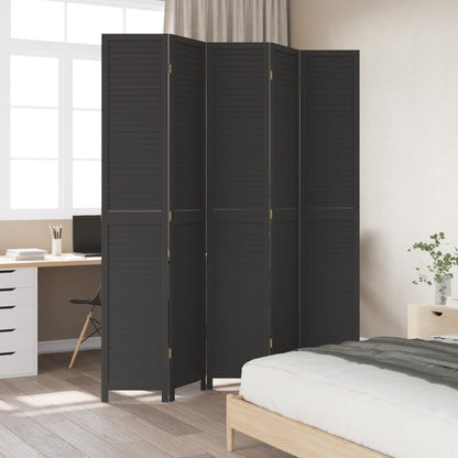 Kamerscherm Met 5 Panelen Massief Paulowniahout Zwart