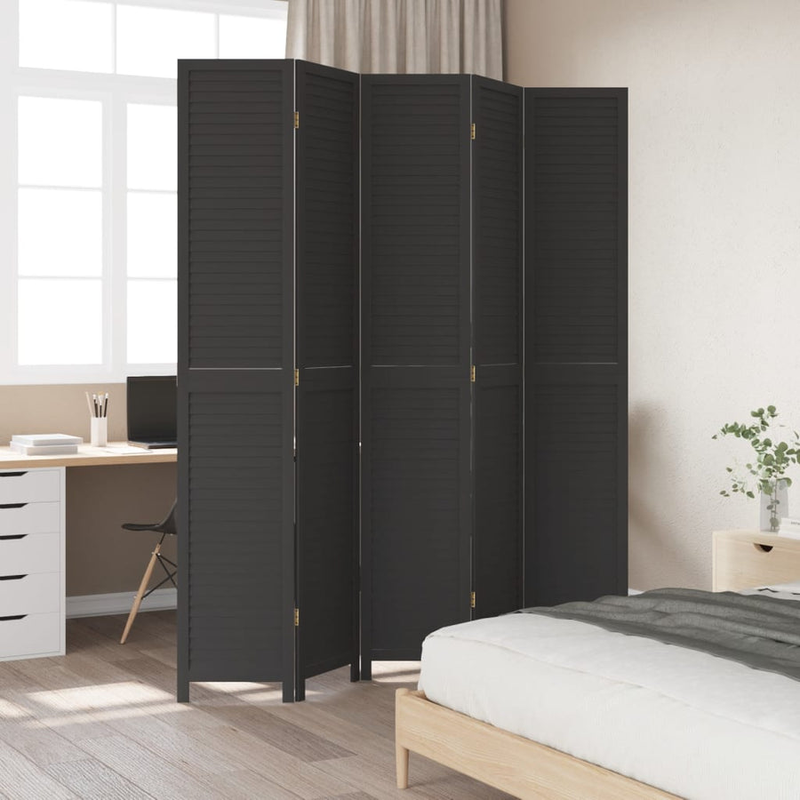 Kamerscherm Met 5 Panelen Massief Paulowniahout Zwart
