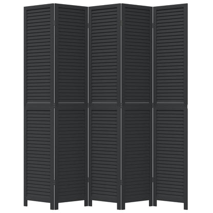 Kamerscherm Met 5 Panelen Massief Paulowniahout Zwart
