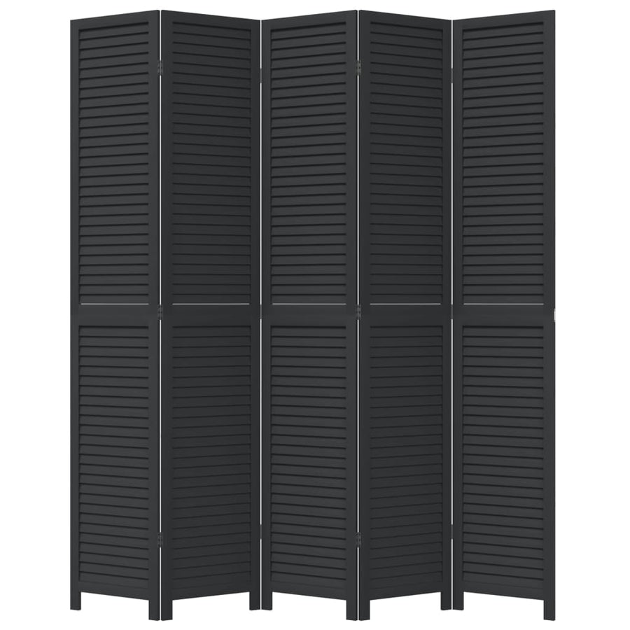 Kamerscherm Met 5 Panelen Massief Paulowniahout Zwart