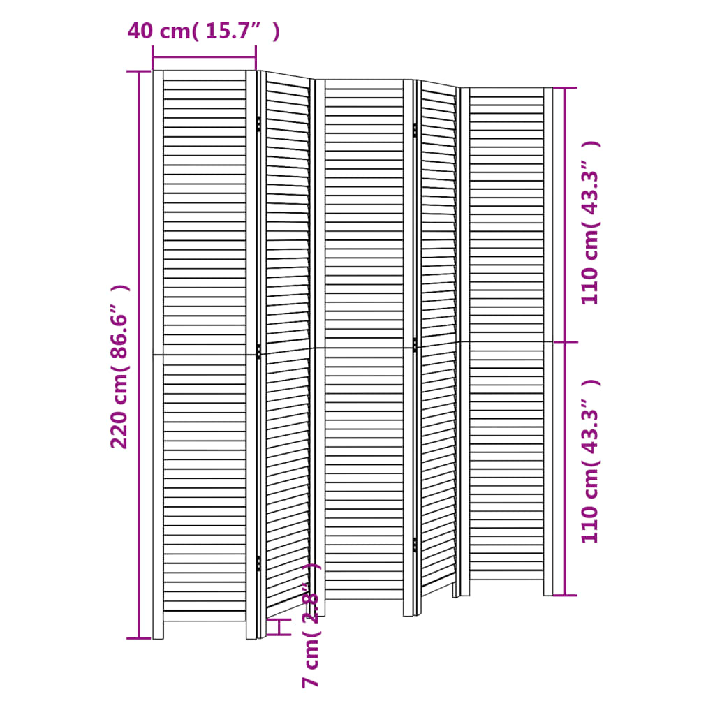 Kamerscherm Met 5 Panelen Massief Paulowniahout Zwart