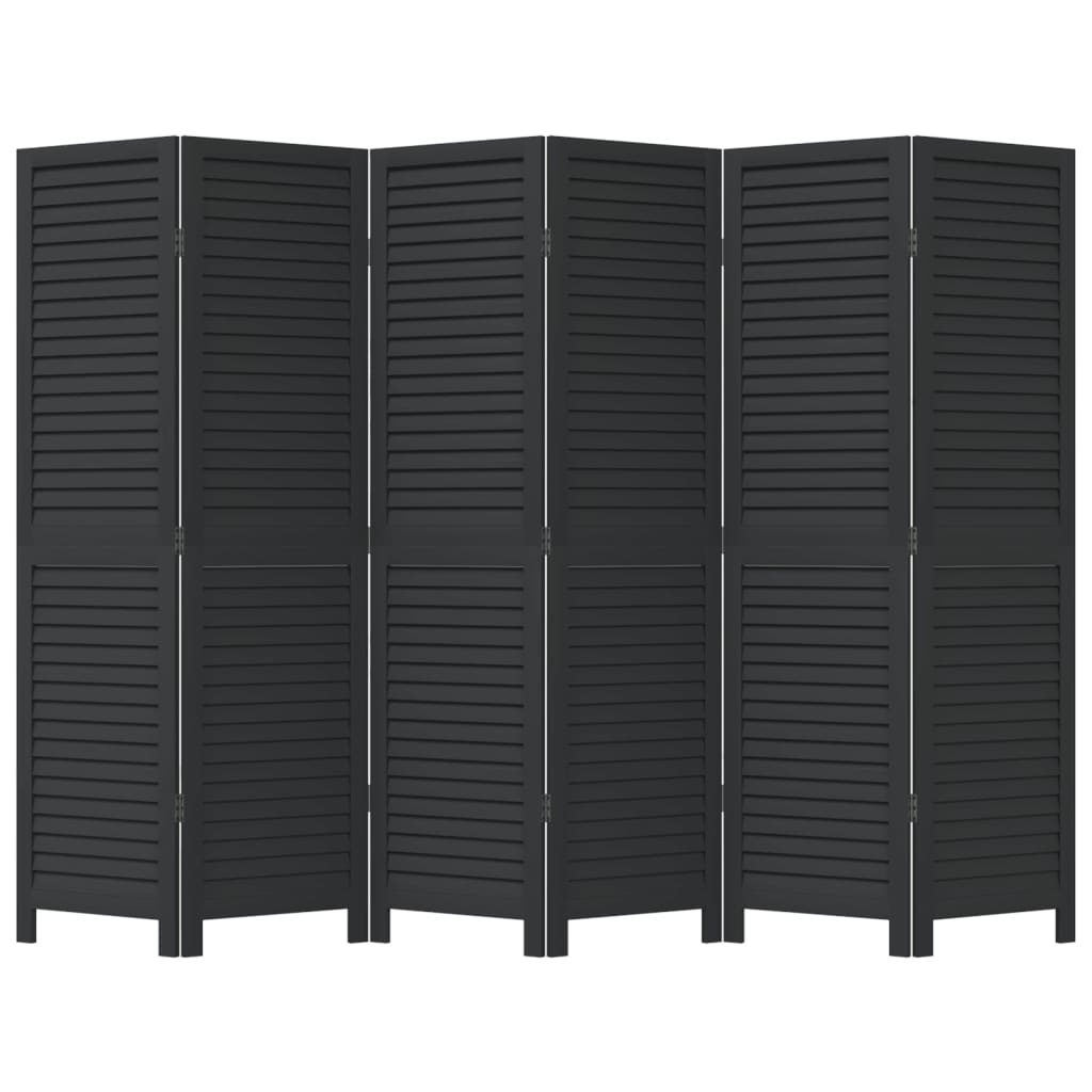 Kamerscherm Met 6 Panelen Massief Paulowniahout Zwart