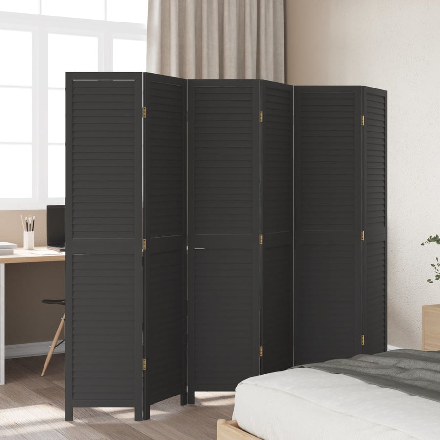 Kamerscherm Met 6 Panelen Massief Paulowniahout Zwart Groen