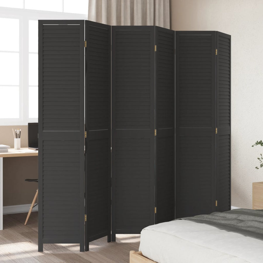Kamerscherm Met 6 Panelen Massief Paulowniahout Zwart Blauw