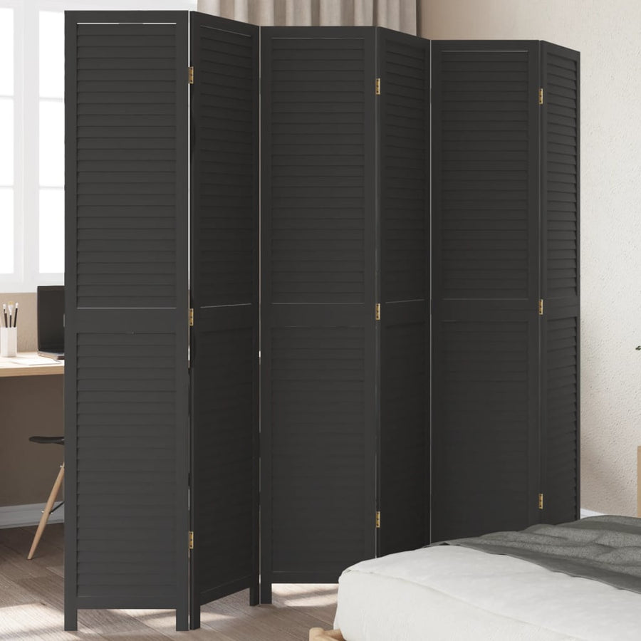 Kamerscherm Met 6 Panelen Massief Paulowniahout Zwart Blauw