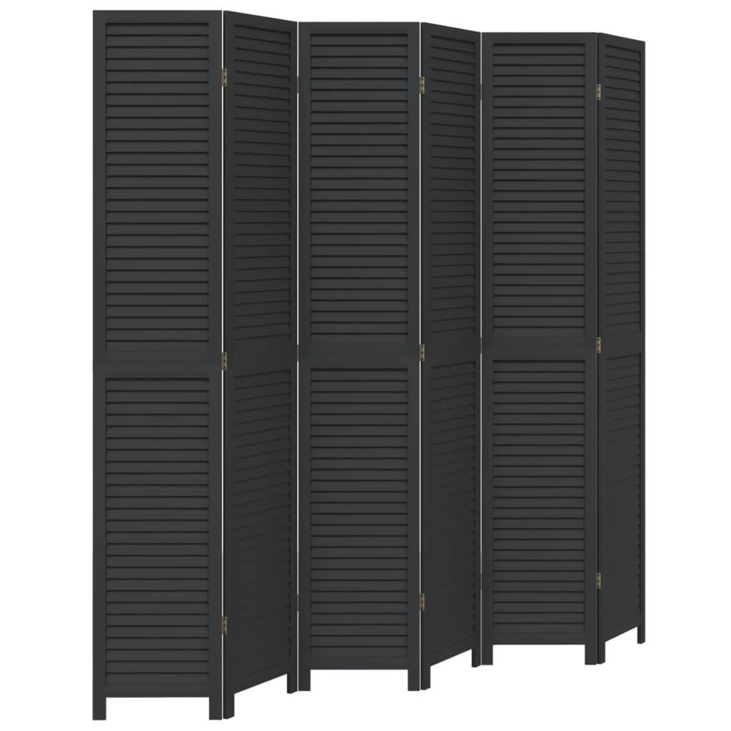 Kamerscherm Met 6 Panelen Massief Paulowniahout Zwart
