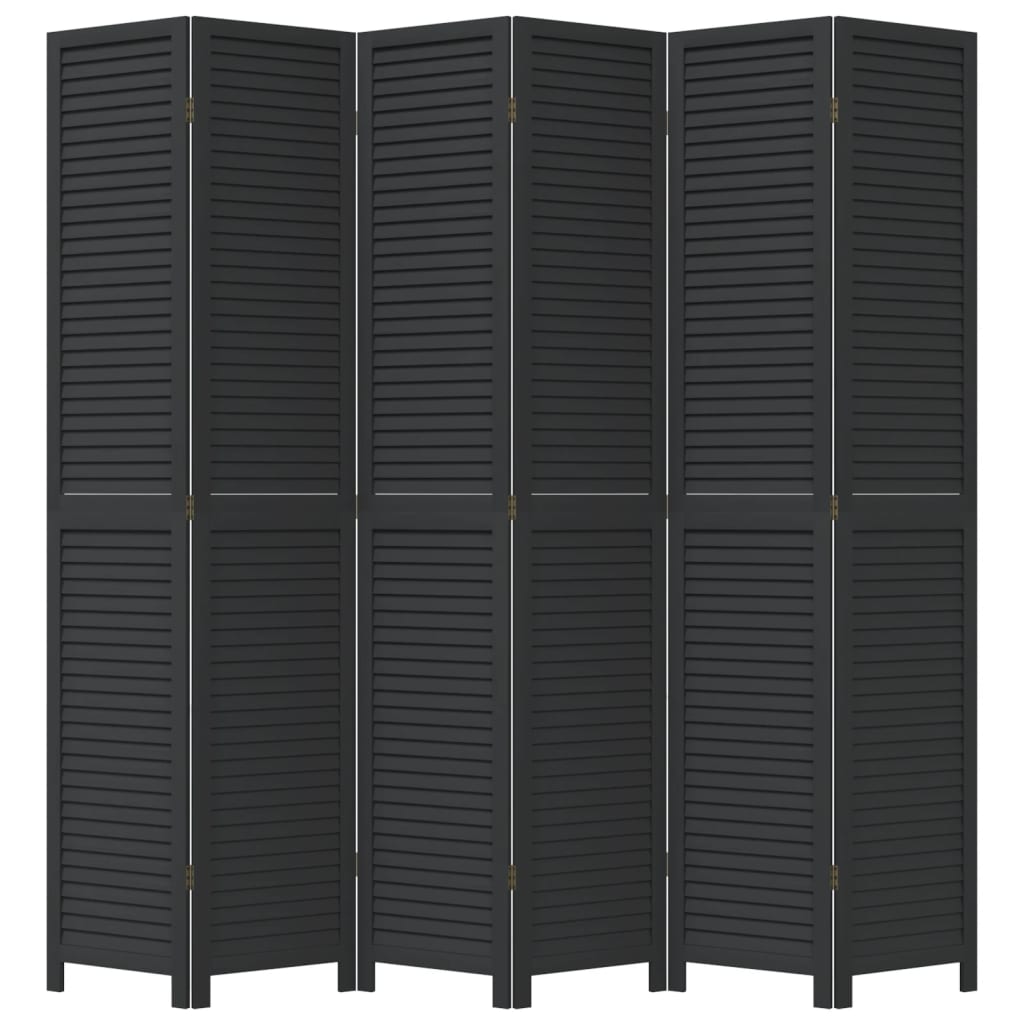 Kamerscherm Met 6 Panelen Massief Paulowniahout Zwart