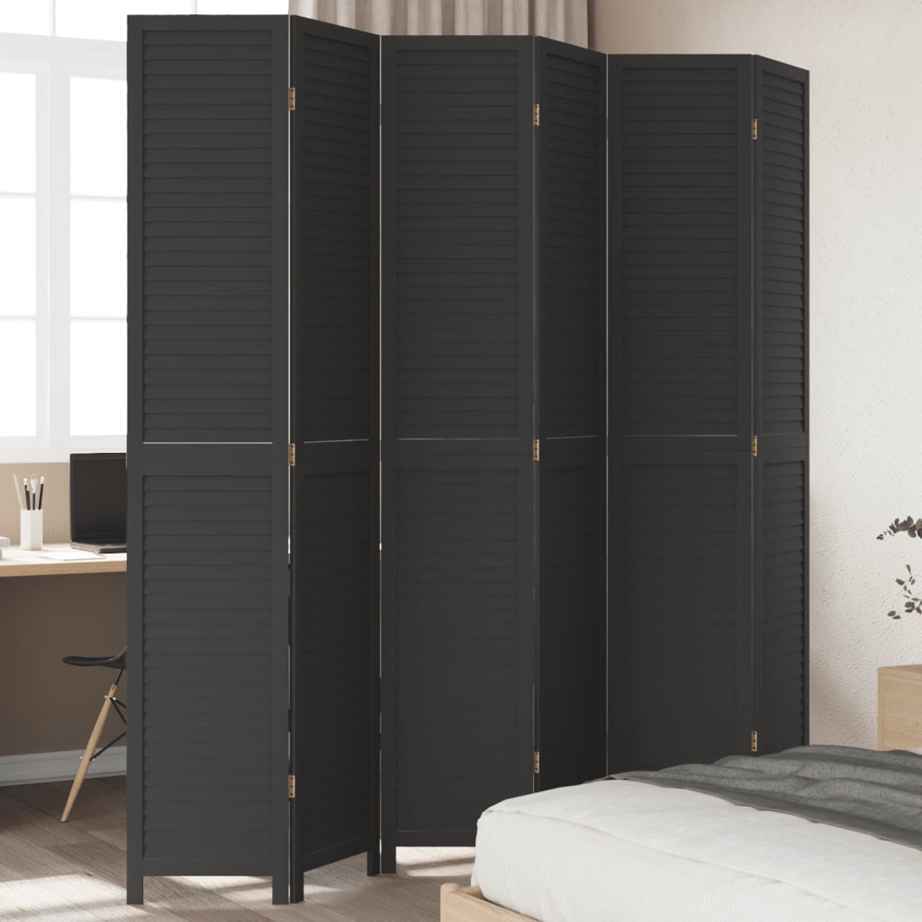 Kamerscherm Met 6 Panelen Massief Paulowniahout Zwart