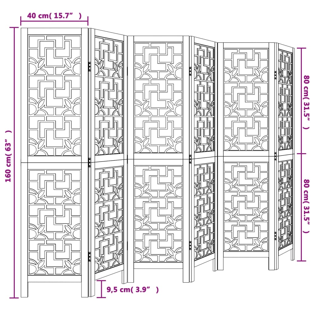 Kamerscherm met 6 panelen massief paulowniahout bruin