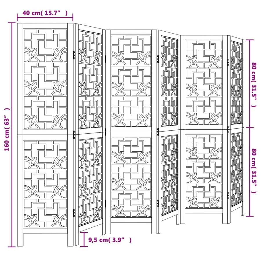 Kamerscherm met 6 panelen massief paulowniahout bruin