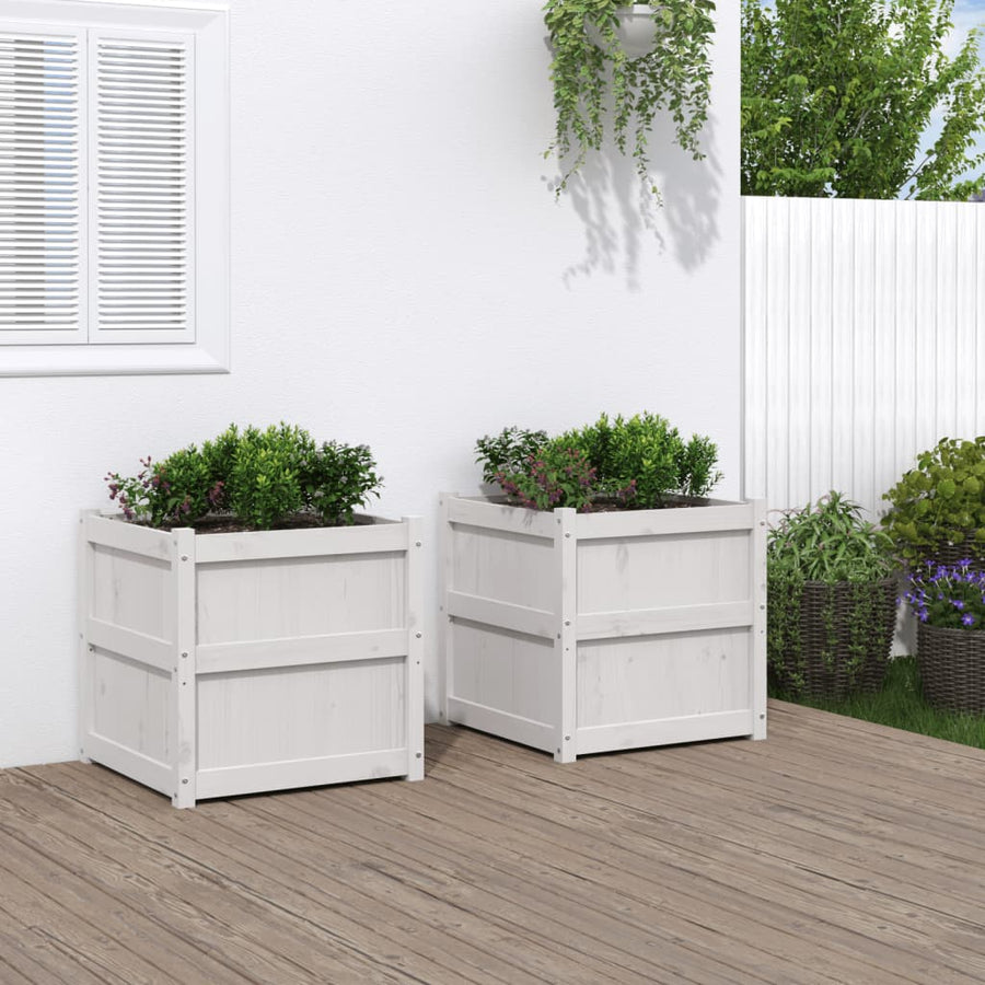 Plantenbakken Cm Massief Grenenhout Wit 2 Wit grenenhout
