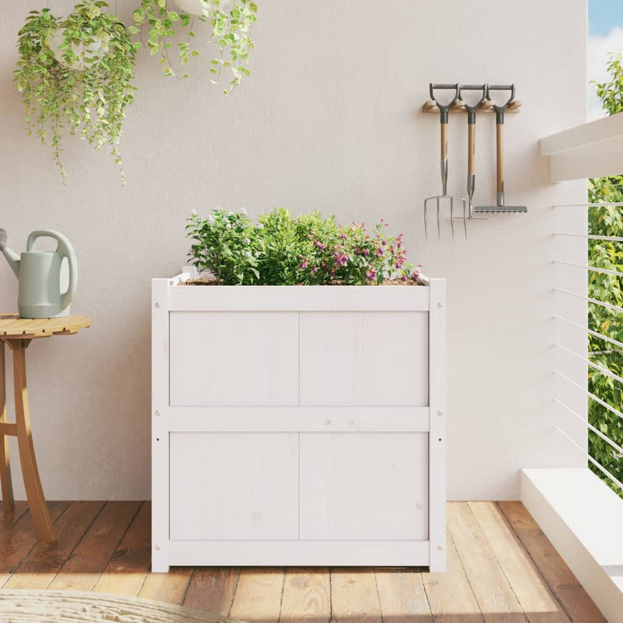 Plantenbak 70X70X70 Cm Massief Grenenhout Wit