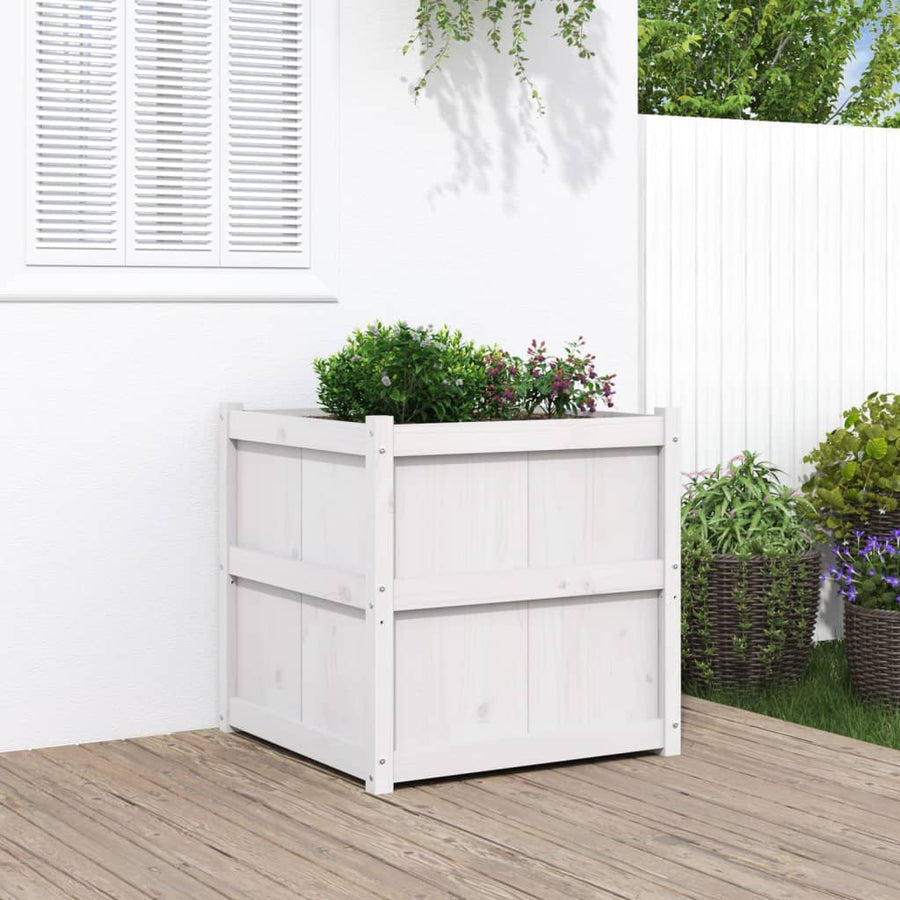 Plantenbak 70X70X70 Cm Massief Grenenhout Wit