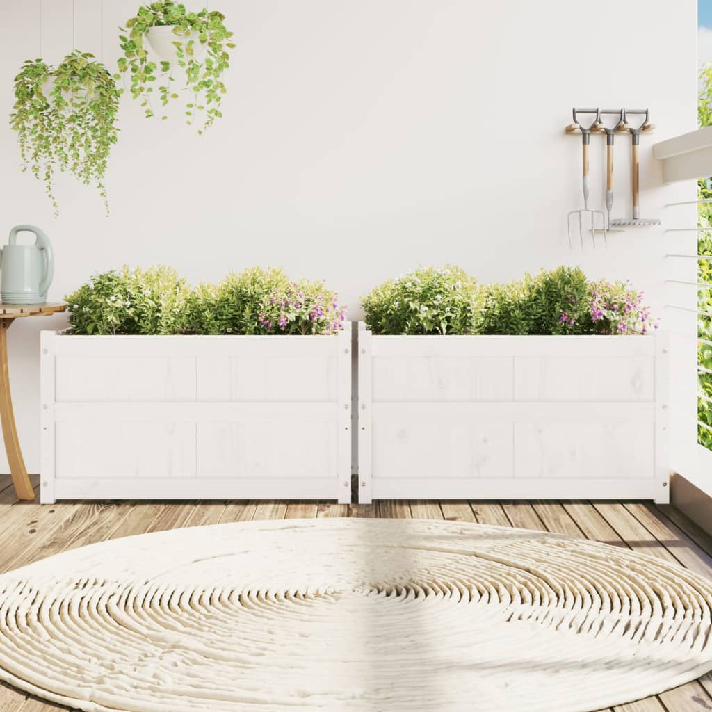 Plantenbakken Cm Massief Grenenhout 2 Wit