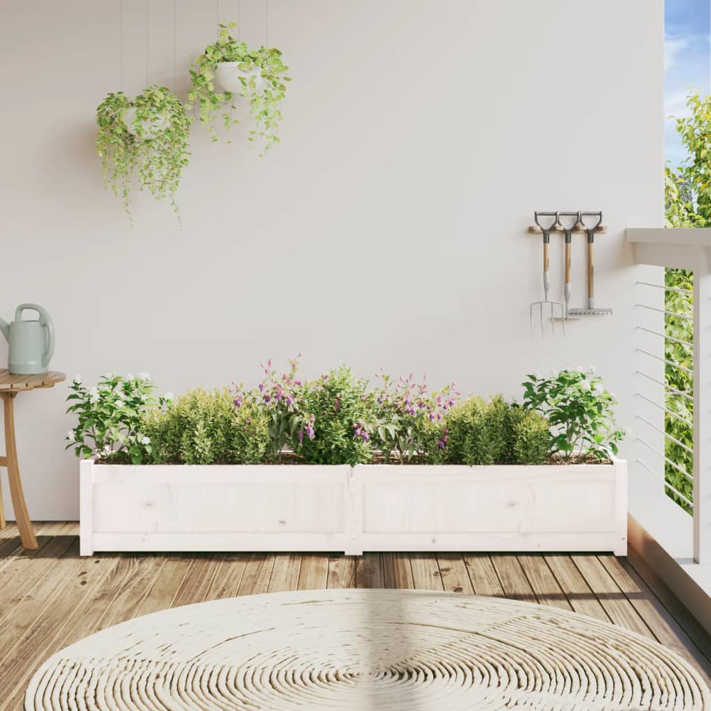 Plantenbak 180X31X31 Cm Massief Grenenhout Wit 1