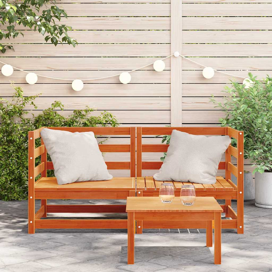 Tuinhoekbank 2 st 70x70x67 cm massief grenenhout wasbruin