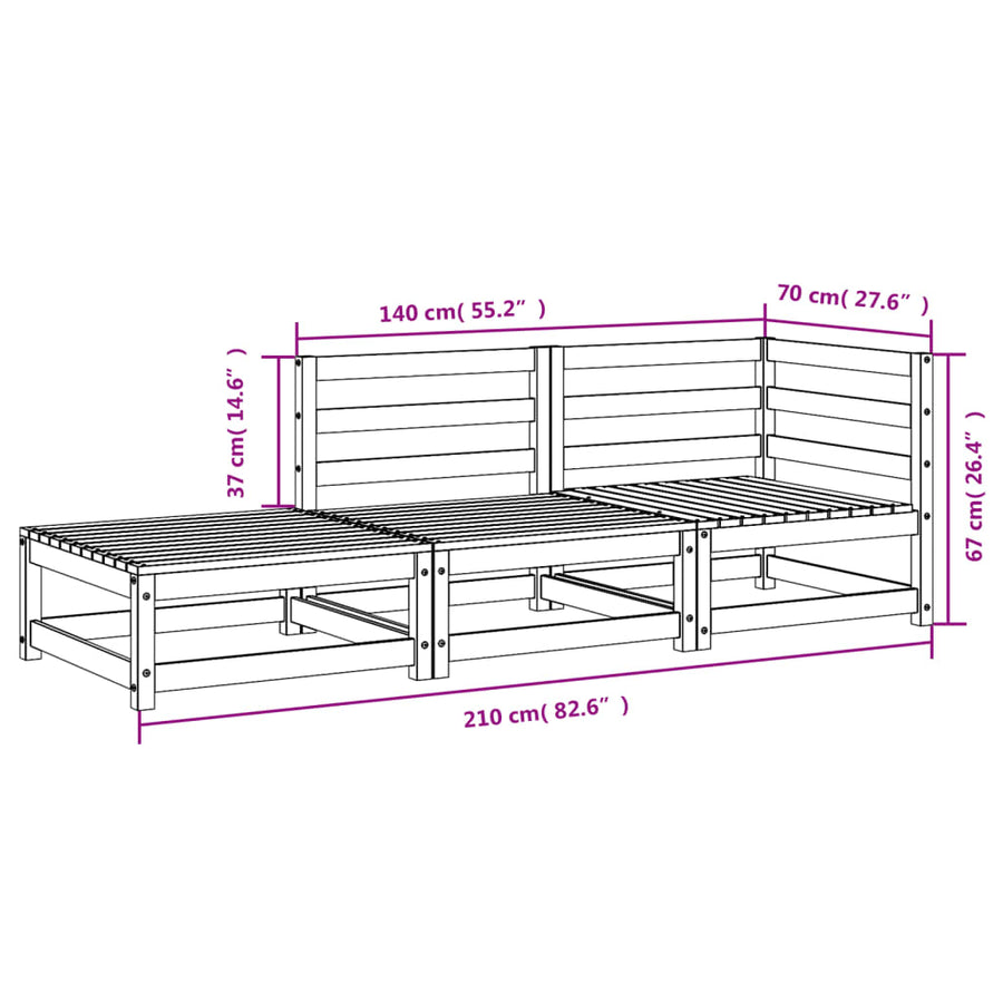 Tuinbank 2-Zits Met Voetenbank Massief Grenenhout Natuurlijk grenenhout corner + chair + footrest