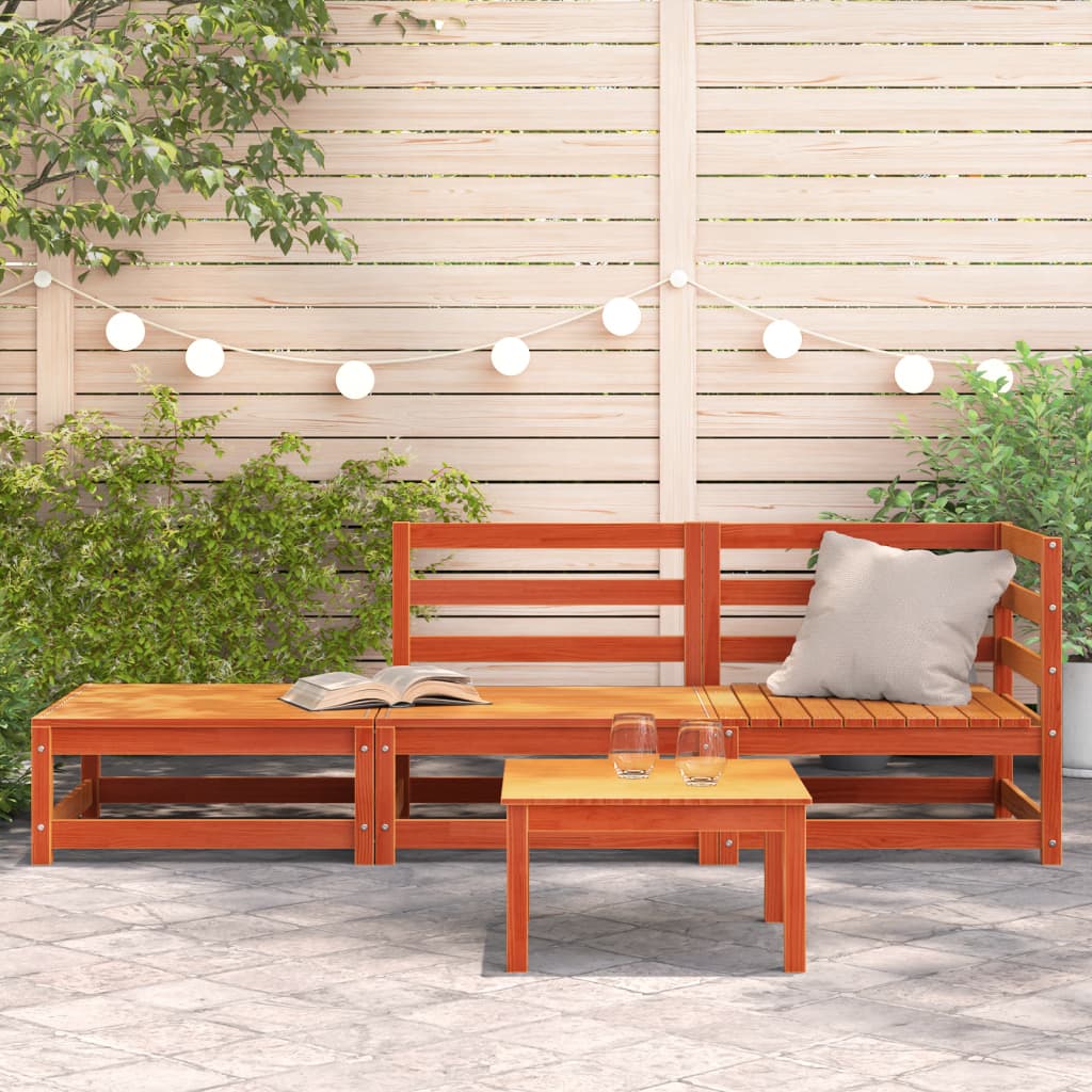 Tuinbank 2-Zits Met Voetenbank Massief Grenenhout Wasbruin Bruingrenen corner + chair + footrest