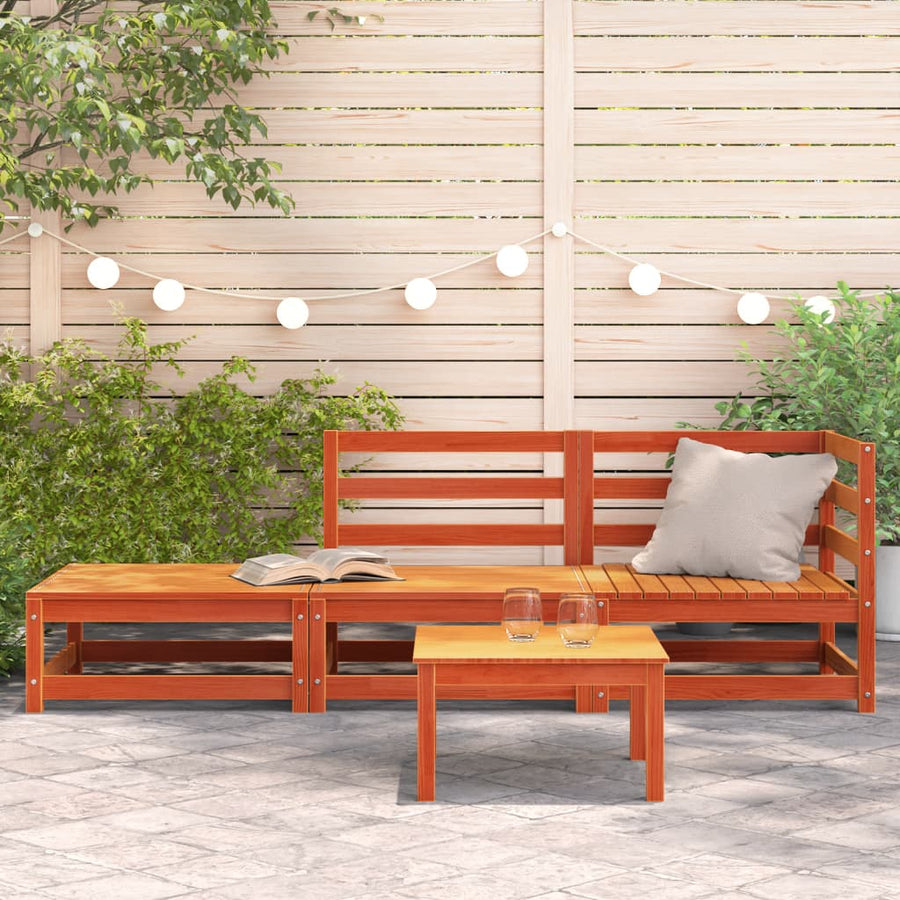Tuinbank 2-Zits Met Voetenbank Massief Grenenhout Wasbruin Bruingrenen corner + chair + footrest