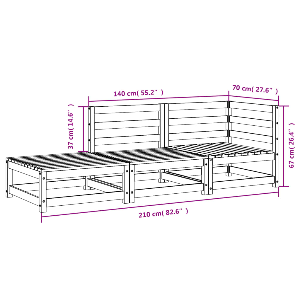 Tuinbank 2-Zits Met Voetenbank Massief Grenenhout Wasbruin Bruingrenen corner + chair + footrest