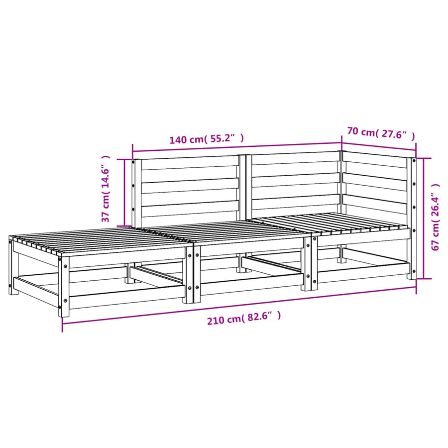 Tuinbank 2-Zits Met Voetenbank Massief Douglashout Natuurlijk douglashout corner + chair + footrest