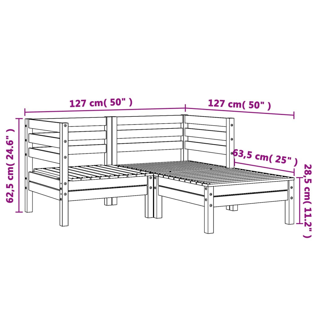 Tuinbank 2-Zits Met Voetenbank Massief Grenenhout Natuurlijk grenenhout 1 2x corner + footrest