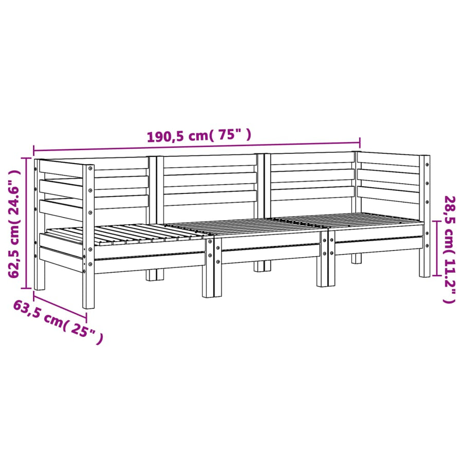 Tuinbank 3-Zits Massief Grenenhout Wit Wit grenenhout 1 2x hoek + midden