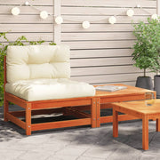 Tuinbank massief grenenhout 140x70x67 cm crème kussens voetenbank