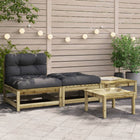Tuinbank grenenhout met kussens en voetenbanken 210x70x67 cm