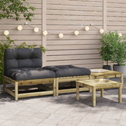 Tuinbank grenenhout met kussens en voetenbanken 210x70x67 cm