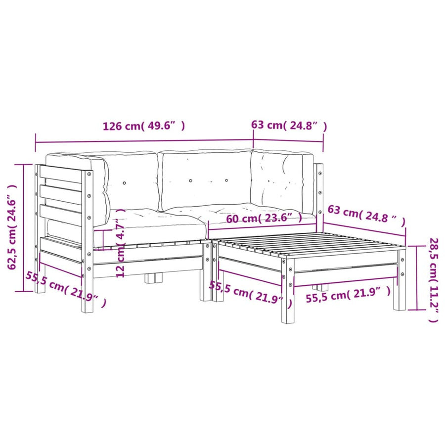 Tuinbank 2-zits met kussens en voetenbank Bruingrenen 2x corner + footrest