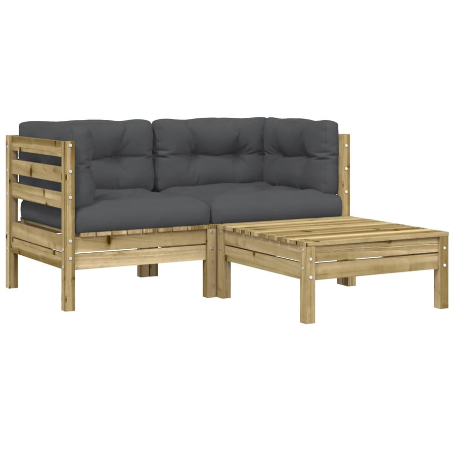 Tuinbank 2-zits met kussens en voetenbank Naturel geïmpregneerd 2x corner + footrest