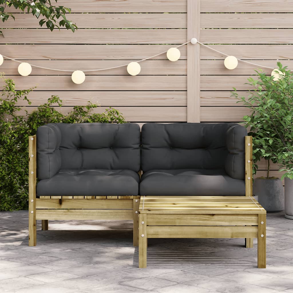 Tuinbank 2-zits met kussens en voetenbank Naturel geïmpregneerd 2x corner + footrest