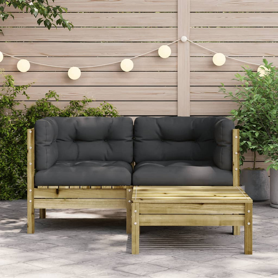 Tuinbank 2-zits met kussens en voetenbank Naturel geïmpregneerd 2x corner + footrest