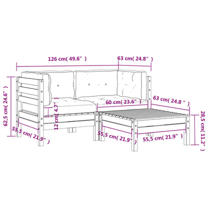 Tuinbank 2-zits met kussens en voetenbank Naturel geïmpregneerd 2x corner + footrest