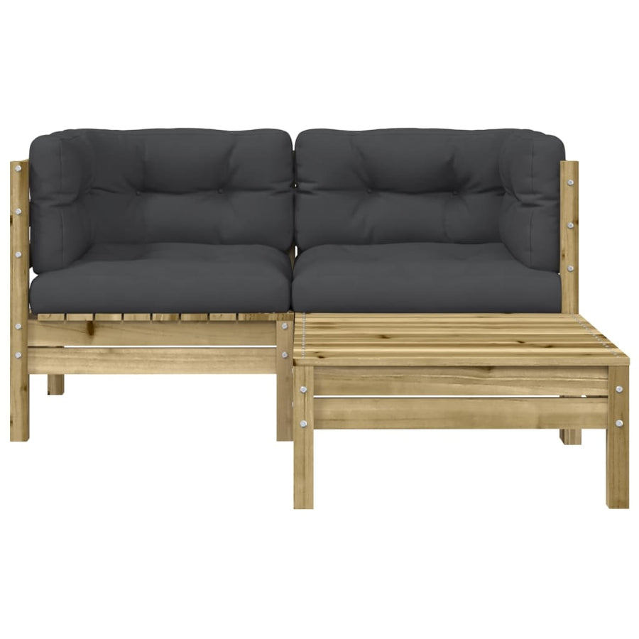 Tuinbank 2-zits met kussens en voetenbank Naturel geïmpregneerd 2x corner + footrest
