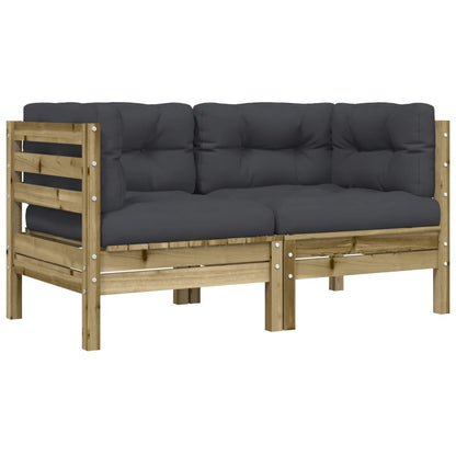 Tuinbank 2-zits met kussens en voetenbank Naturel geïmpregneerd 2x corner + footrest