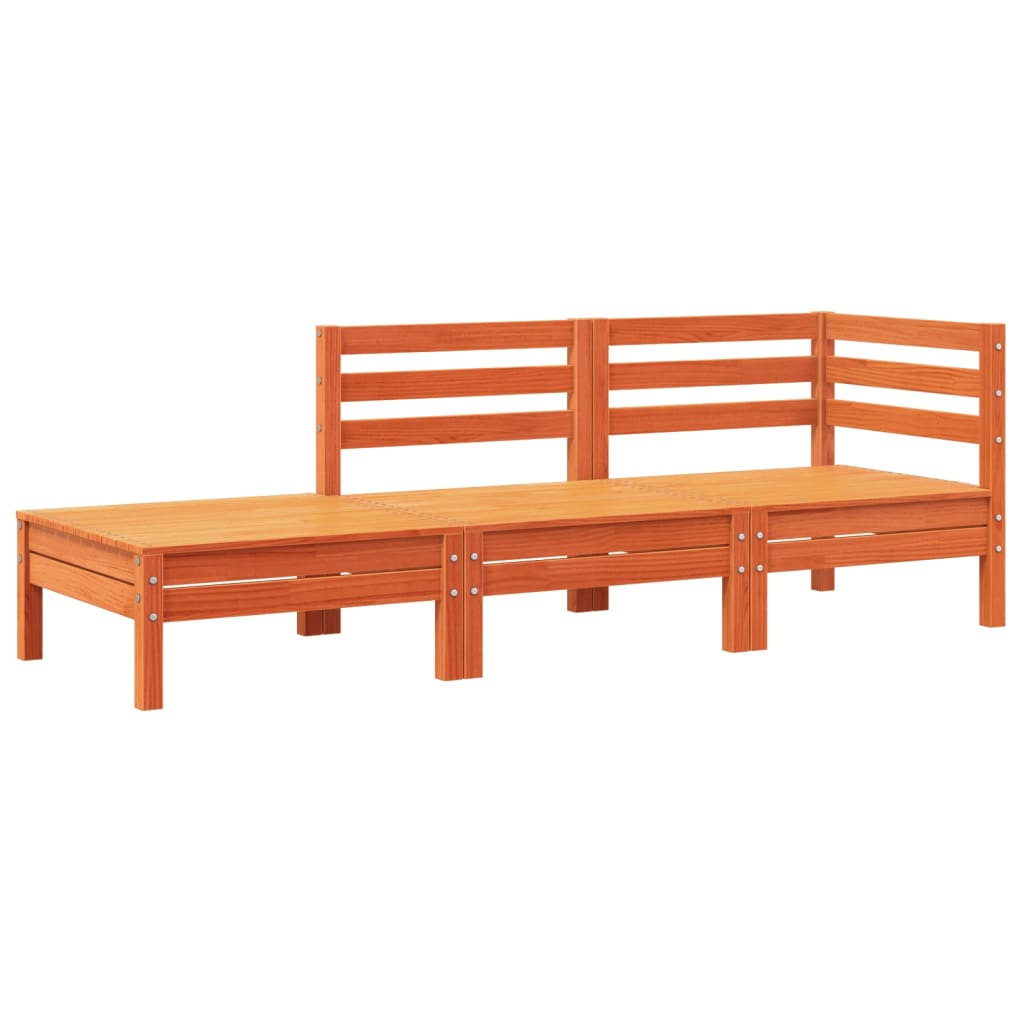 Tuinbank met kussens en voetenbank massief grenenhout Bruingrenen corner + chair + footrest