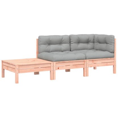 Tuinbank met kussens en voetenbank massief Douglashout Natuurlijk douglashout corner + chair + footrest