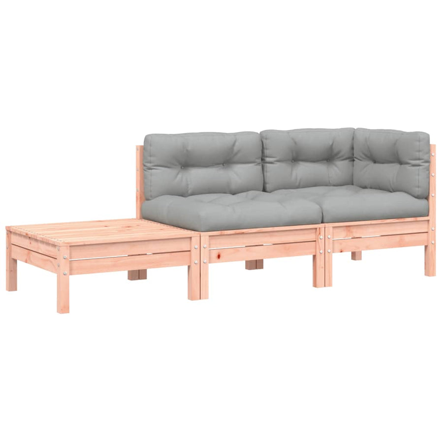 Tuinbank met kussens en voetenbank massief Douglashout Natuurlijk douglashout corner + chair + footrest
