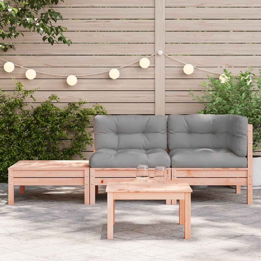 Tuinbank met kussens en voetenbank massief Douglashout Natuurlijk douglashout corner + chair + footrest