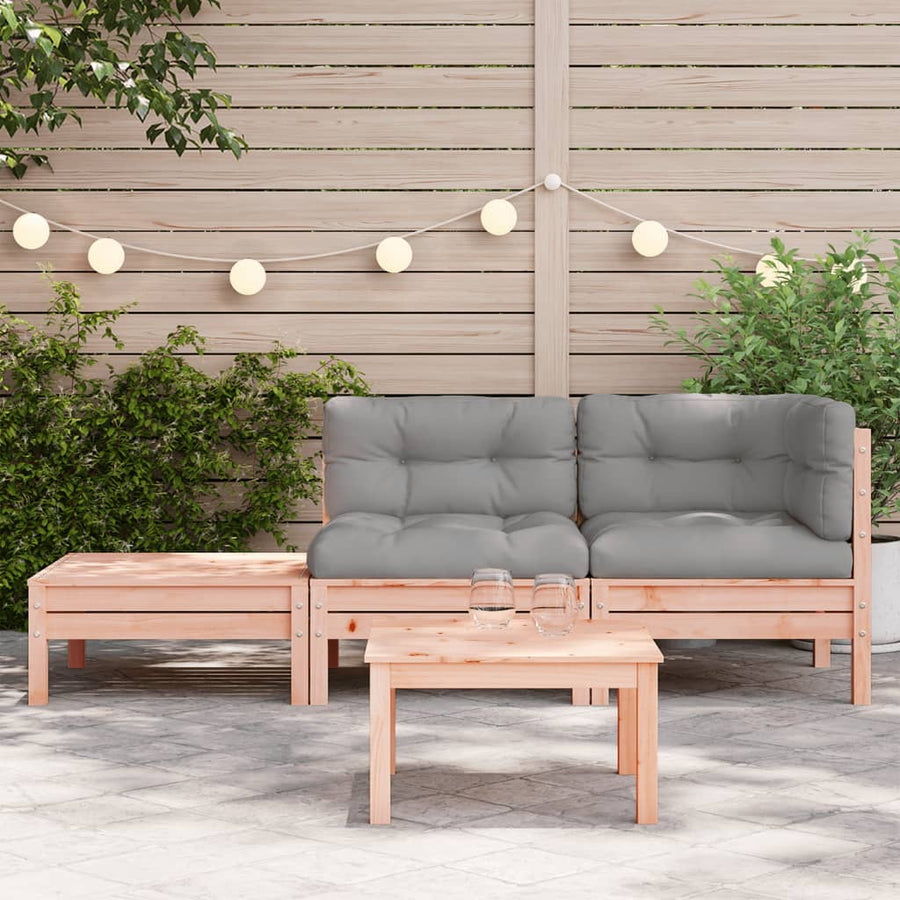 Tuinbank met kussens en voetenbank massief Douglashout Natuurlijk douglashout corner + chair + footrest