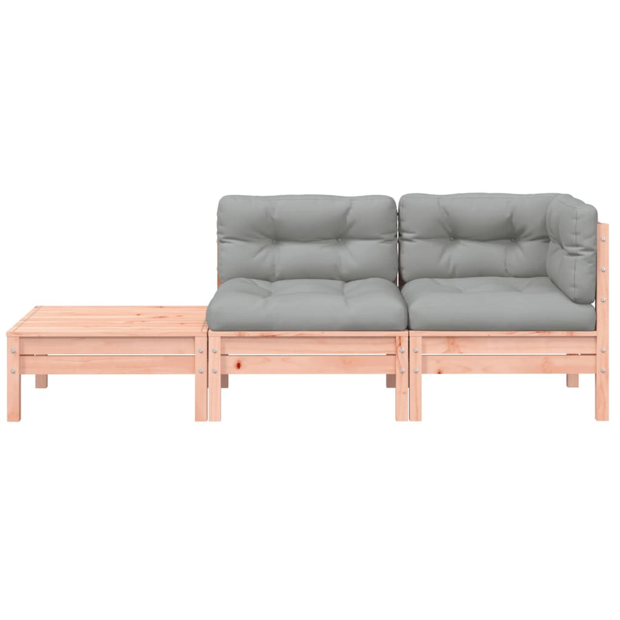 Tuinbank met kussens en voetenbank massief Douglashout Natuurlijk douglashout corner + chair + footrest