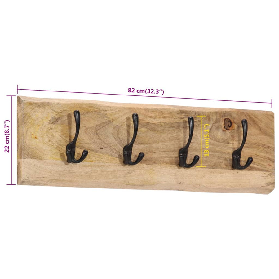 Wandkapstok met 4 haken massief mangohout