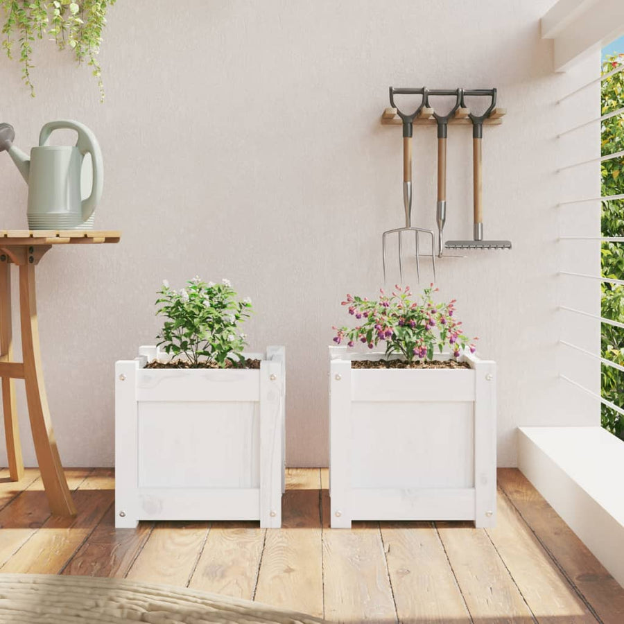 Plantenbakken Cm Massief Grenenhout Wit 2 Wit grenenhout