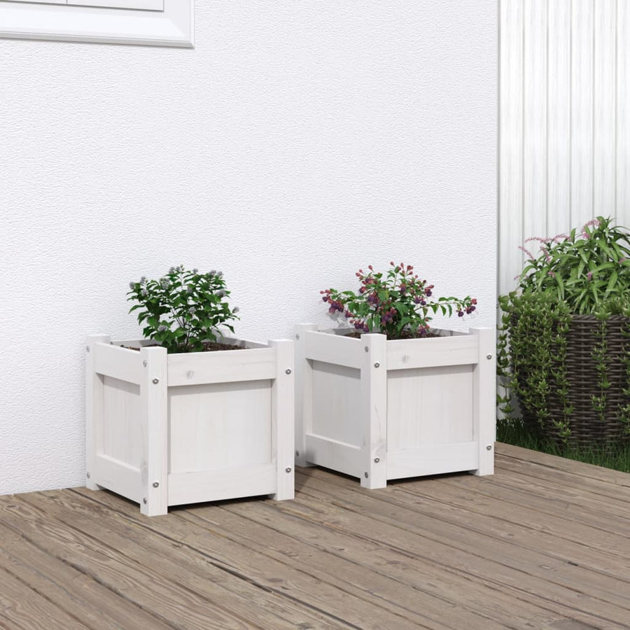 Plantenbakken Cm Massief Grenenhout Wit 2 Wit grenenhout