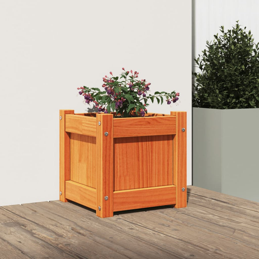 Plantenbak 31x31x31 cm massief grenenhout wasbruin 1 Bruingrenen